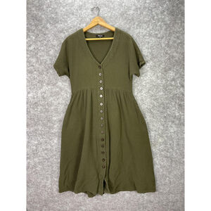 Madewell Dress Womens XS Green Button Front Short Sleeve Cotton Gauze Midi